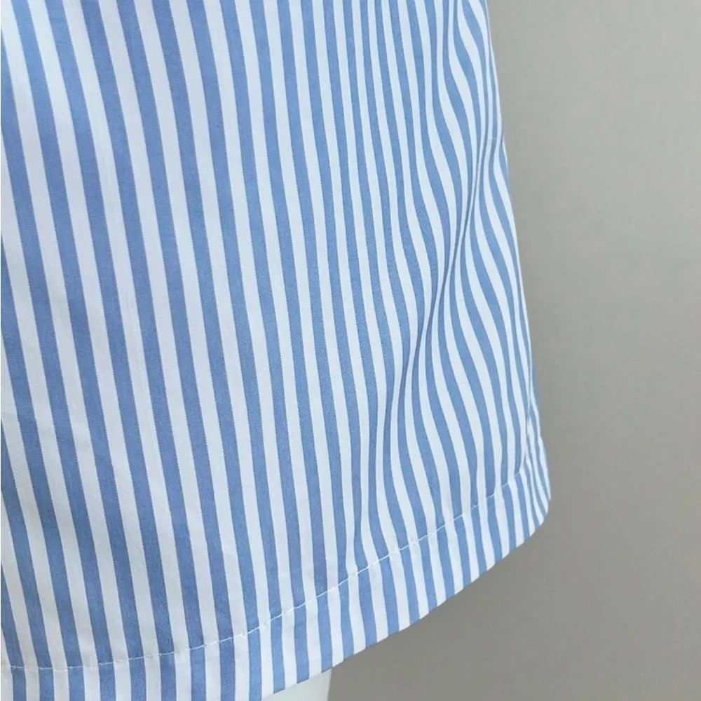 Striped Blue & White Short Sleeve Romper - Picture 5 of 5